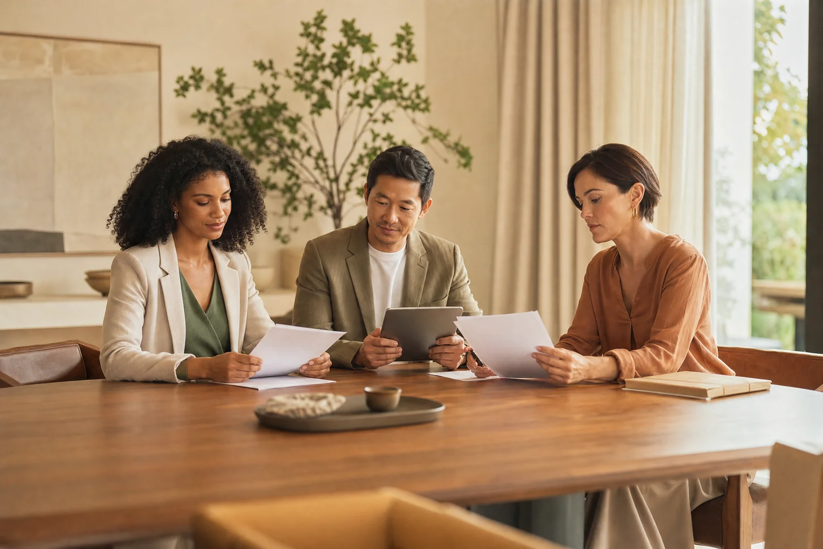 A provider team reviewing printed HHSC forms around a table